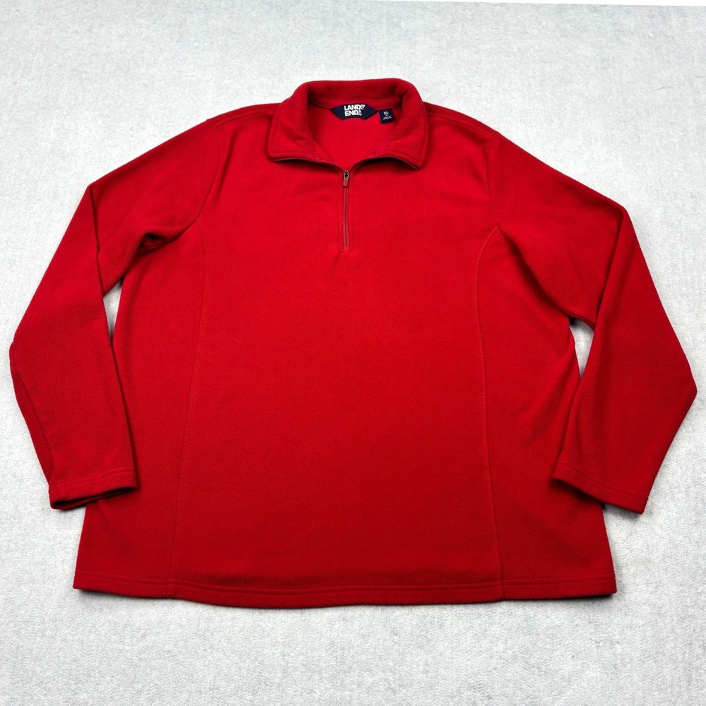 Lands End Womens XL 18 Red Fleece Quarter Zip Pullover Jacket Sweater 502945